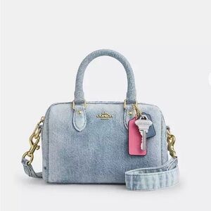 Coach Mini Rowan Bag In Loved Denim With Charms